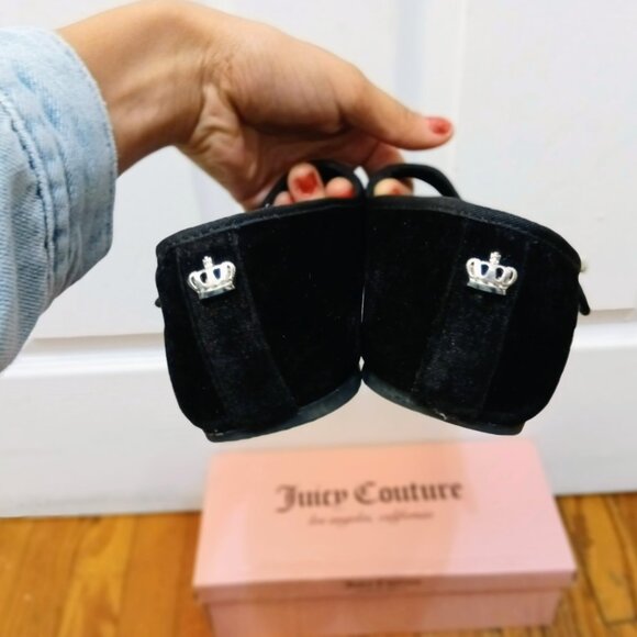 Juicy Couture Black Velvet Flats - Faux Pearl Diamond Silver - Picture 2 of 9